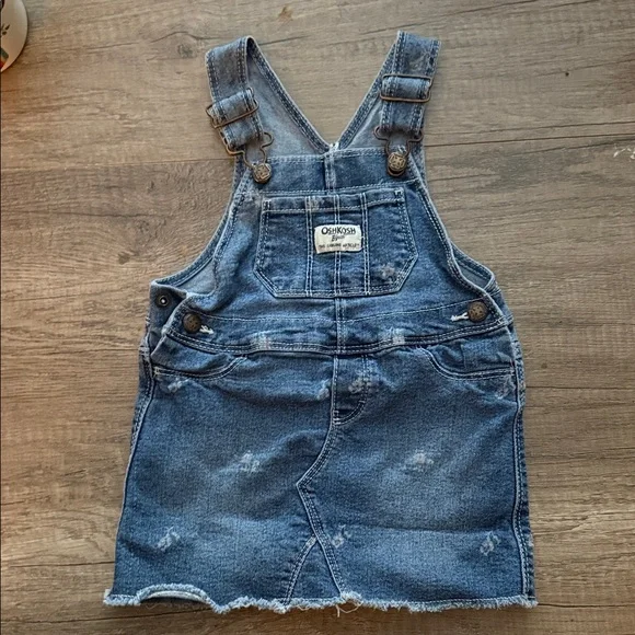 OshKosh B'gosh Kids Distressed Denim Overalls Dress 18 months - Picture 1 of 4